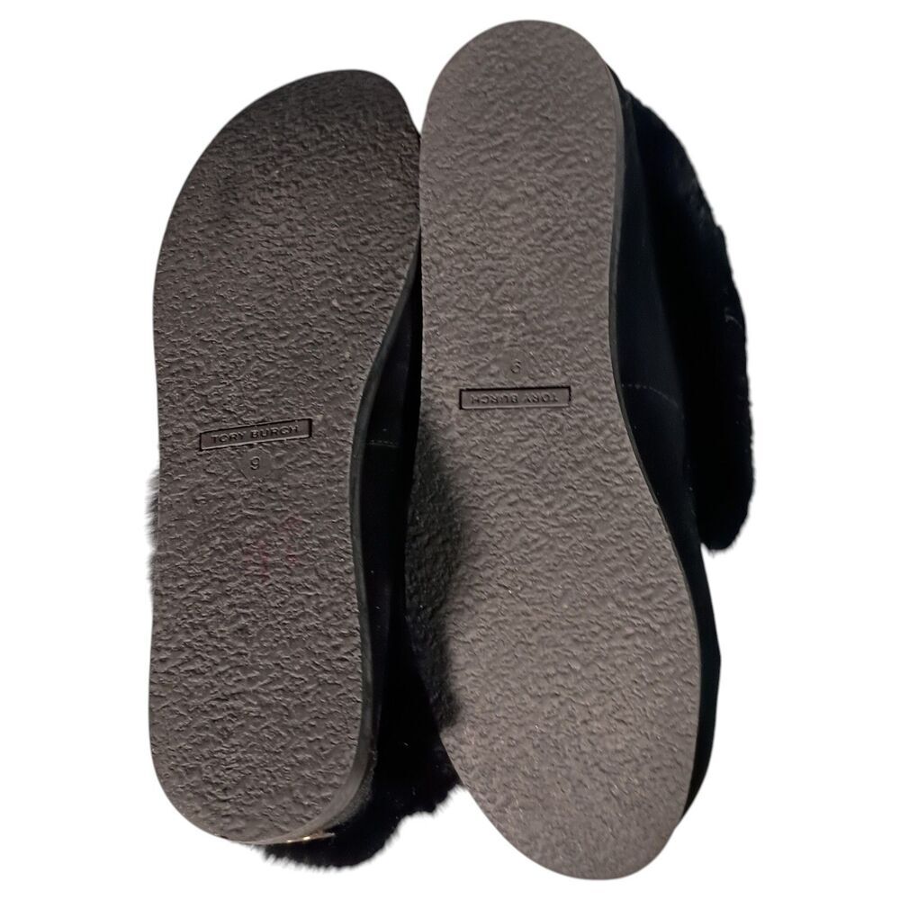 Tory Burch Aberdeen Slipper Moccasin Ankle Women 9 Leather Suede Shearling Black - Picture 10 of 13